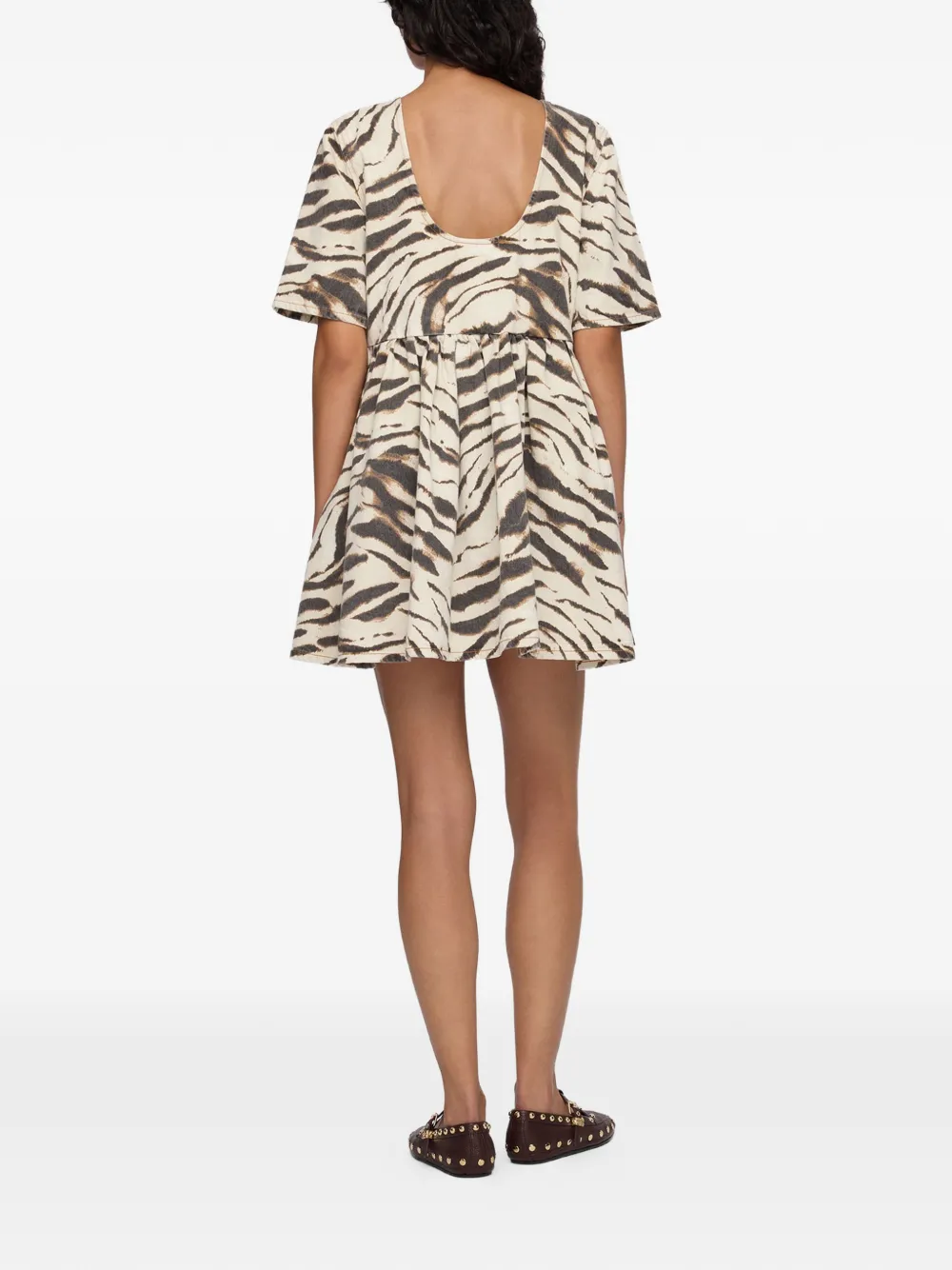 GANNI Denim jurk met zebraprint Beige