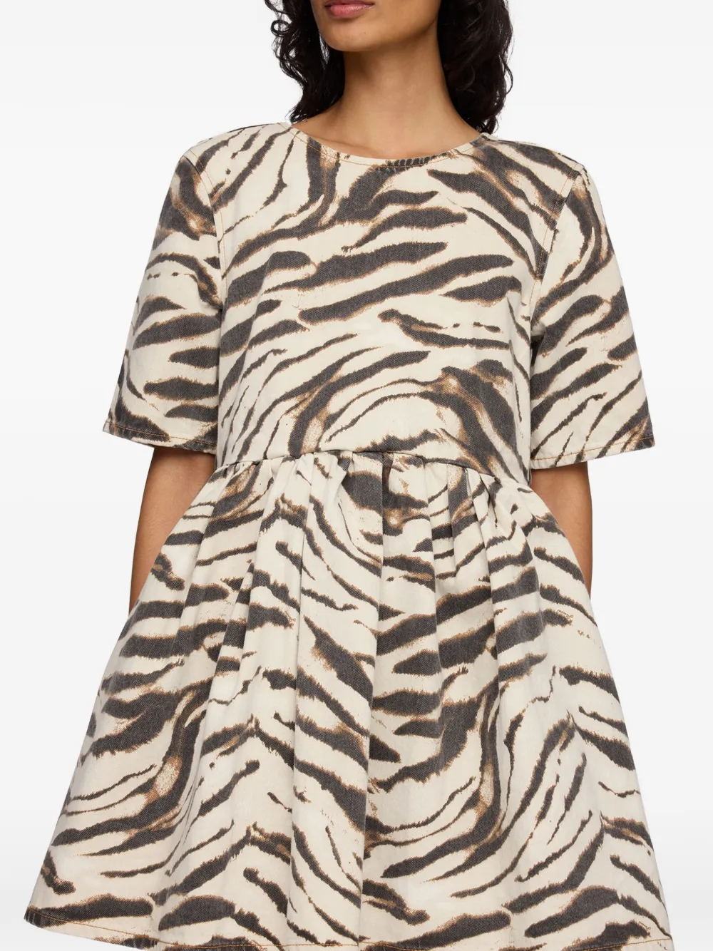 GANNI Denim jurk met zebraprint Beige