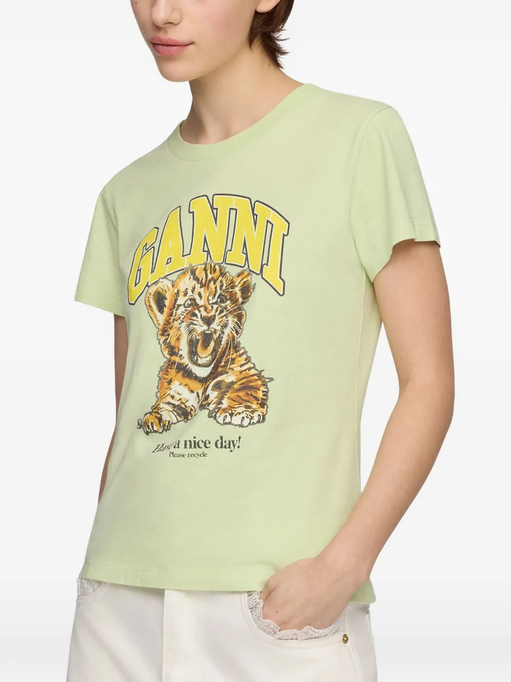 GANNI T-shirt met tijgerprint Groen