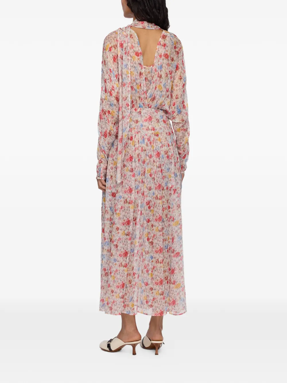 GANNI Zijden maxi-jurk met bloemenprint Beige