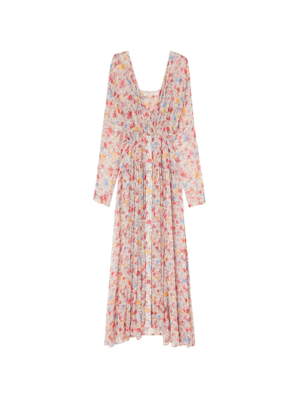 GANNI Zijden maxi-jurk met bloemenprint Beige