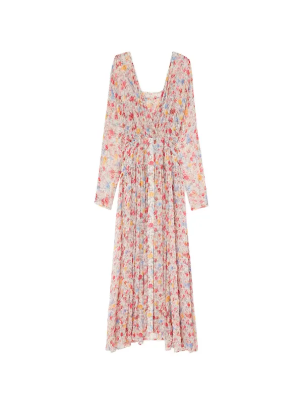 GANNI フローラルシルクドレス M GANNI フローラル シルクマキシドレス | ニュートラル | FARFETCH JP