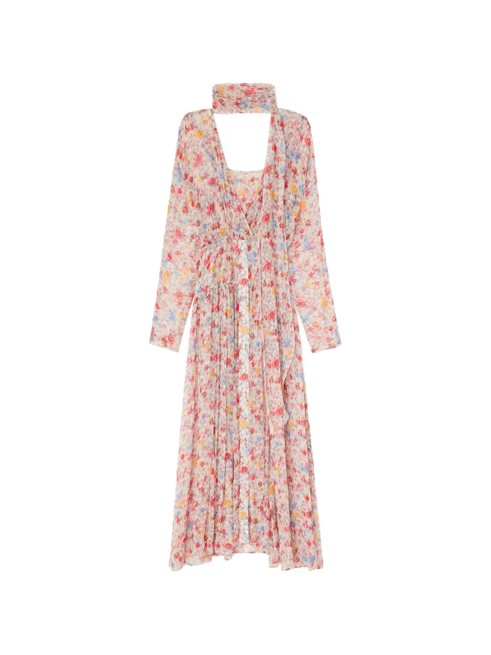 GANNI floral-print silk maxi dress - Nude