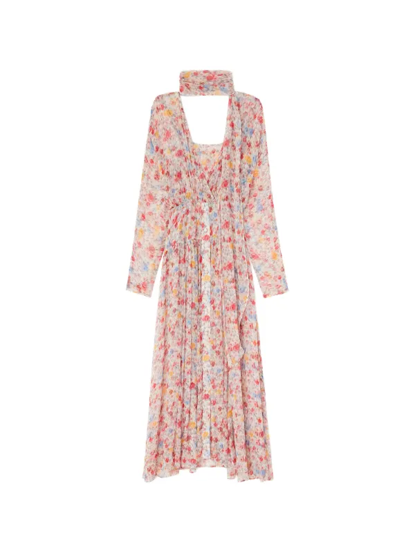ganni georgette maxi dress GANNI "Georgette" floral print maxi long dress  BOREAL REBORN