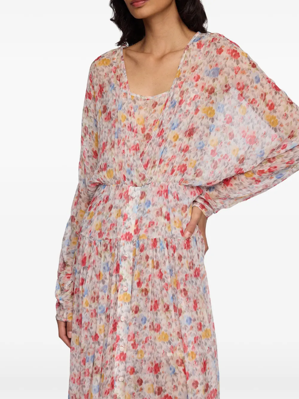 GANNI Zijden maxi-jurk met bloemenprint Beige