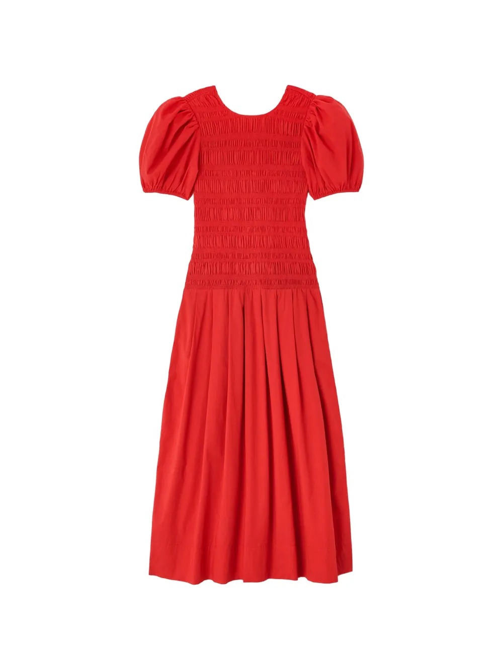GANNI smocked puff-sleeve dress - Rosso