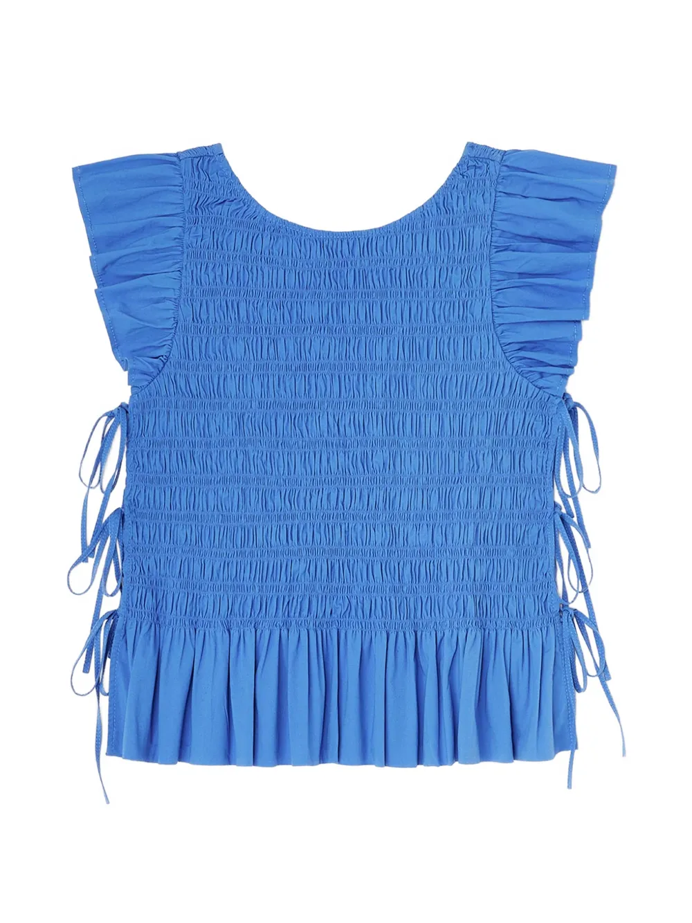 GANNI ruffled-sleeve smocked blouse - Blu