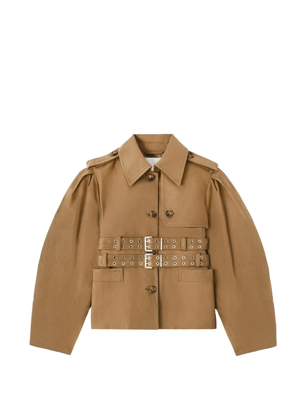 GANNI belted puff-sleeve jacket - Marrone