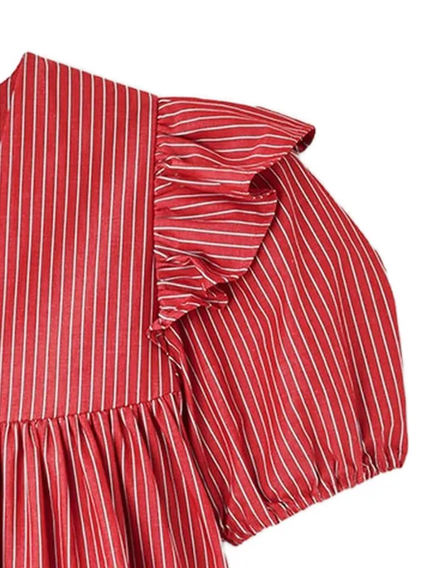 ganni red stripe dress GANNI Red Mini Dress in Striped Cotton