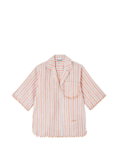 GANNI striped frayed-edge shirt