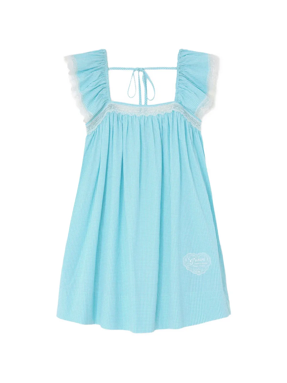 GANNI gingham lace-trimmed dress - Blu