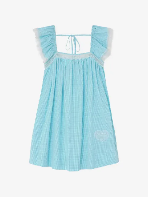 GANNI gingham lace-trimmed dress
