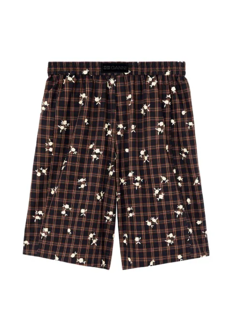 GANNI check floral-print shorts