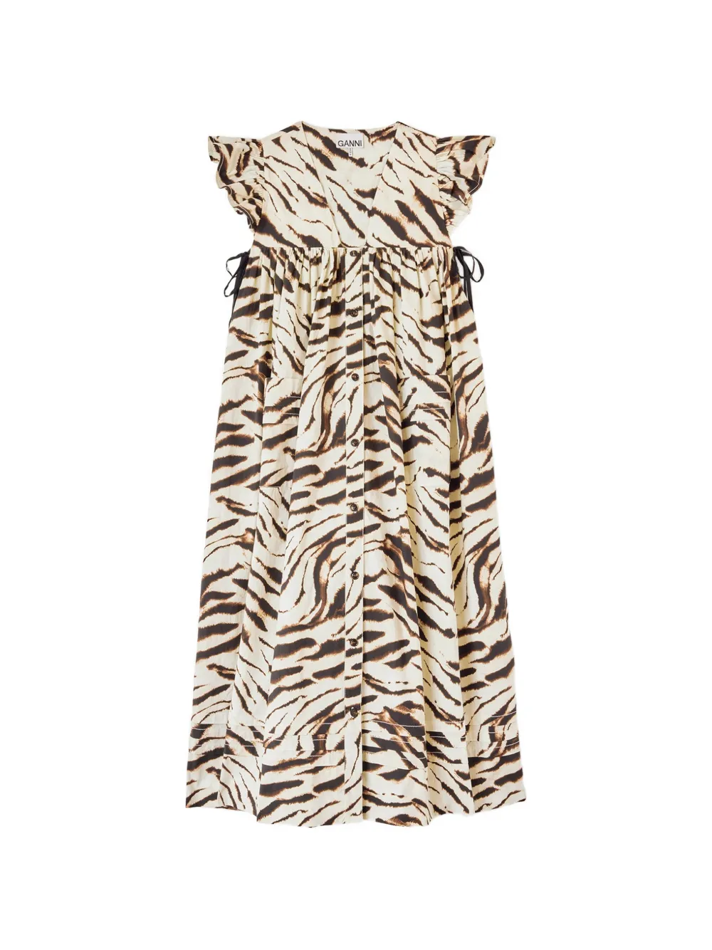 GANNI tiger-print ruffled dress - Toni neutri