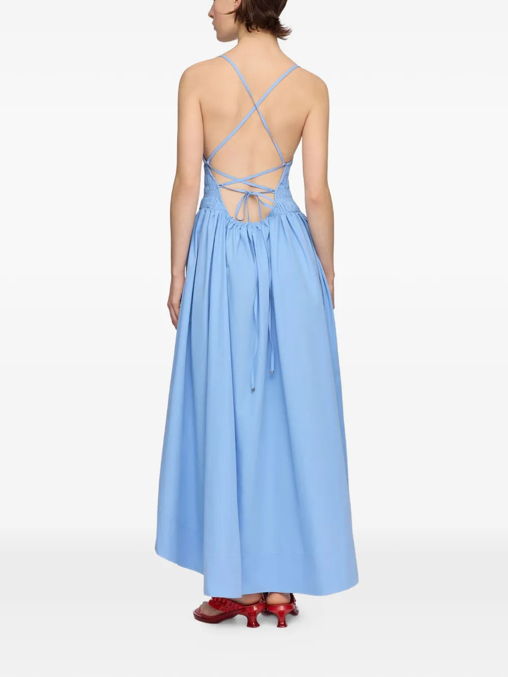 GANNI Shirred Poplin Maxi Dress | Blue | FARFETCH