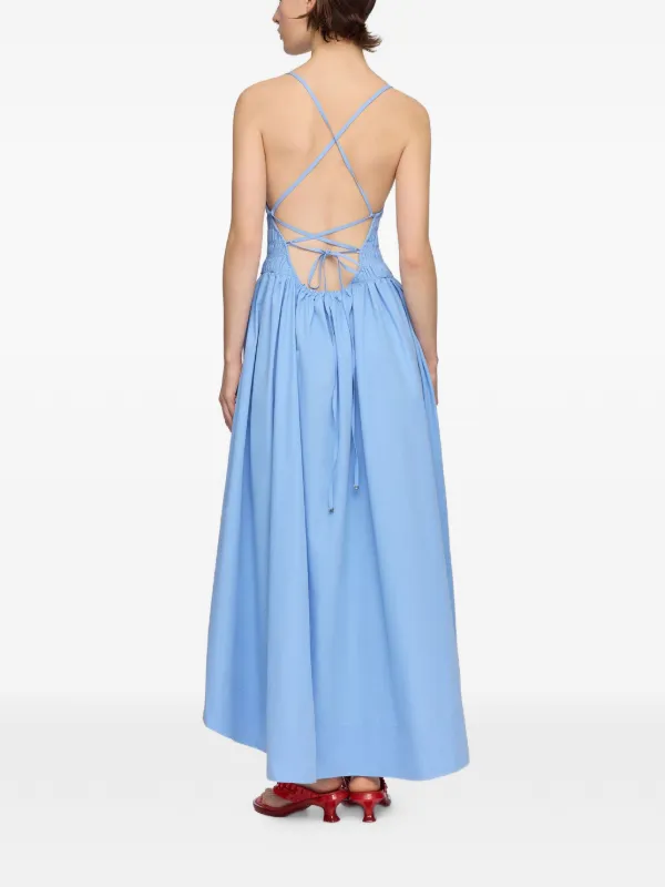 ganni blue maxi dress Ganni Shirred Poplin Maxi Dress