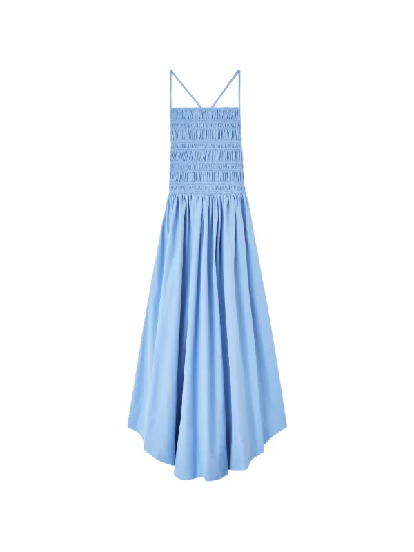 ganni blue maxi dress Ganni Shirred Poplin Maxi Dress