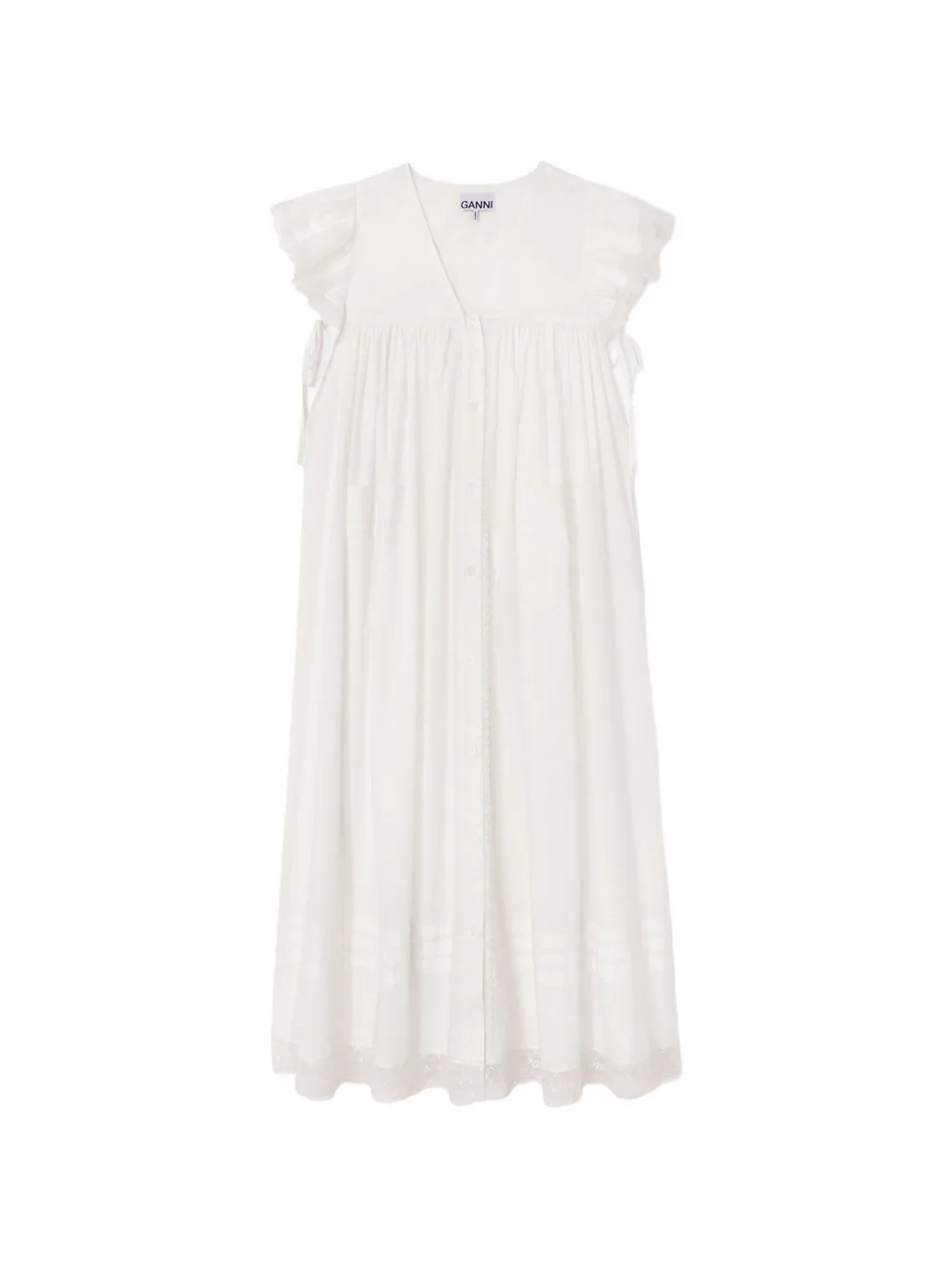 GANNI lace-trim ruffled dress - Bianco