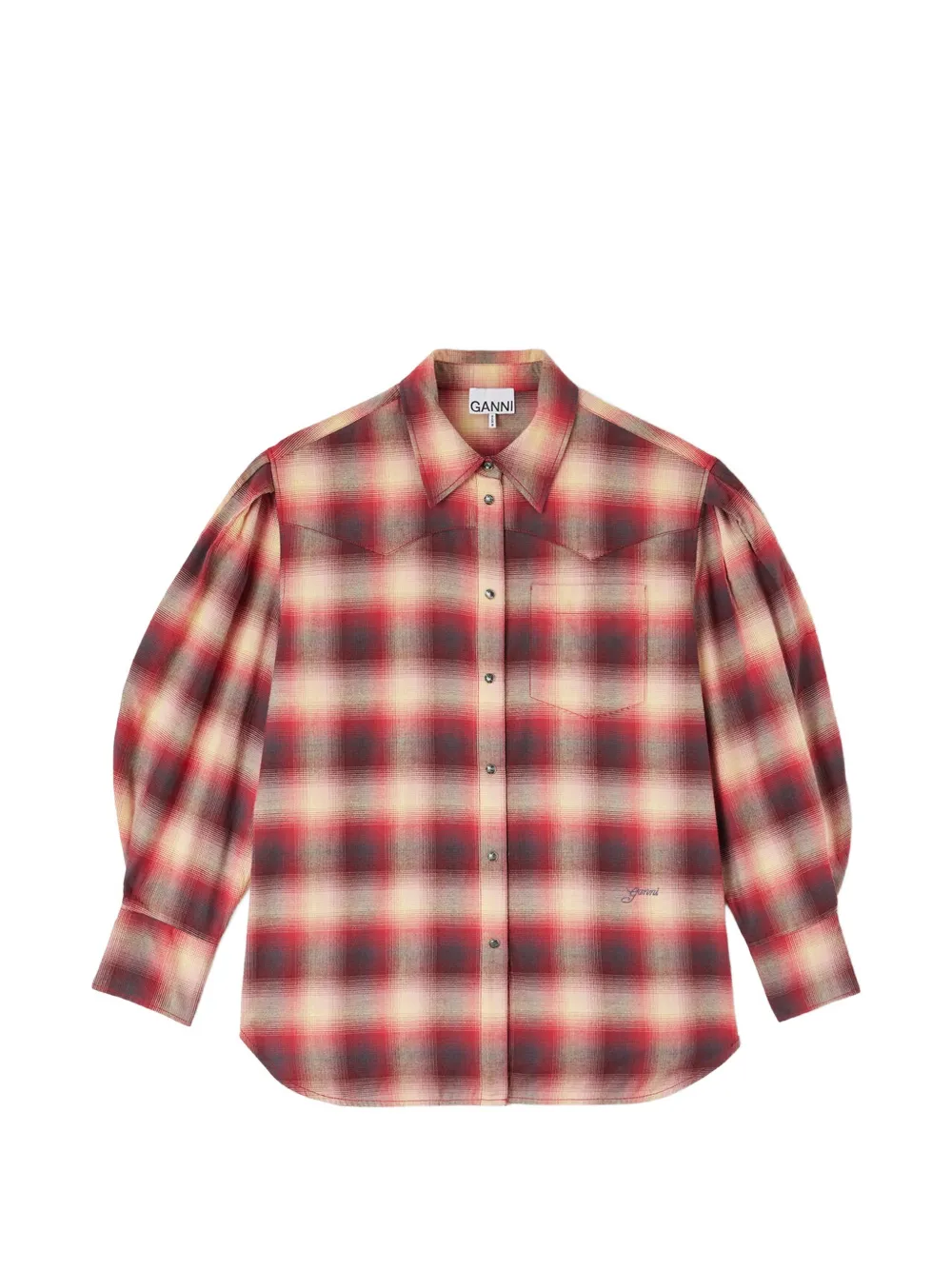 GANNI Geruite blouse met pofmouwen Rood