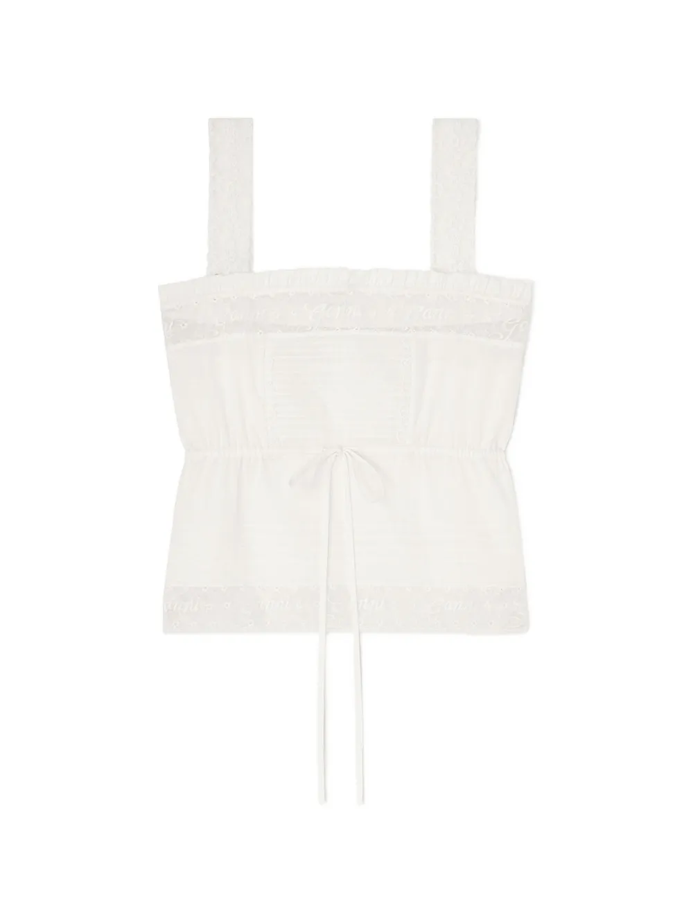 GANNI lace-trim drawstring top - Bianco