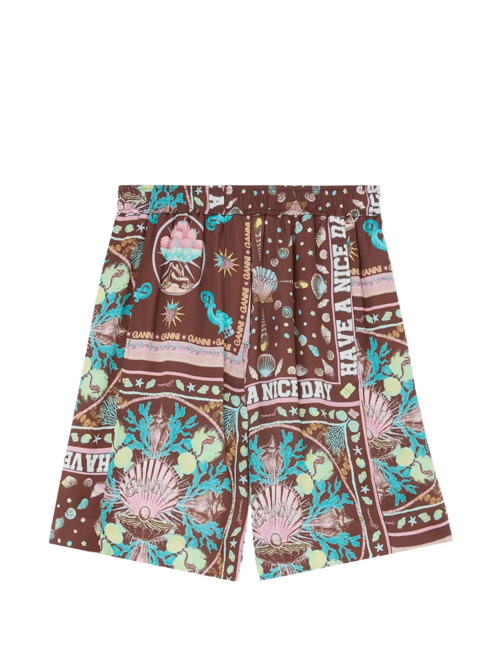 GANNI graphic-print shorts - Marrone