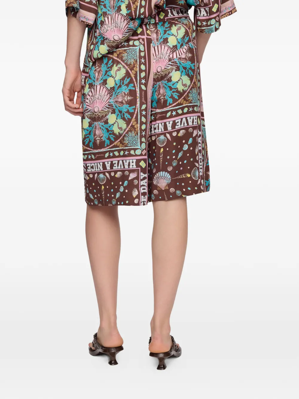 GANNI Twill shorts met print Bruin
