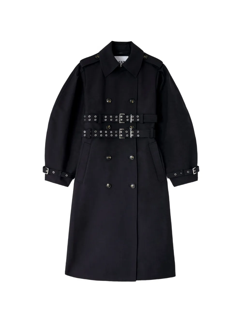 GANNI Trench con cintura - Nero