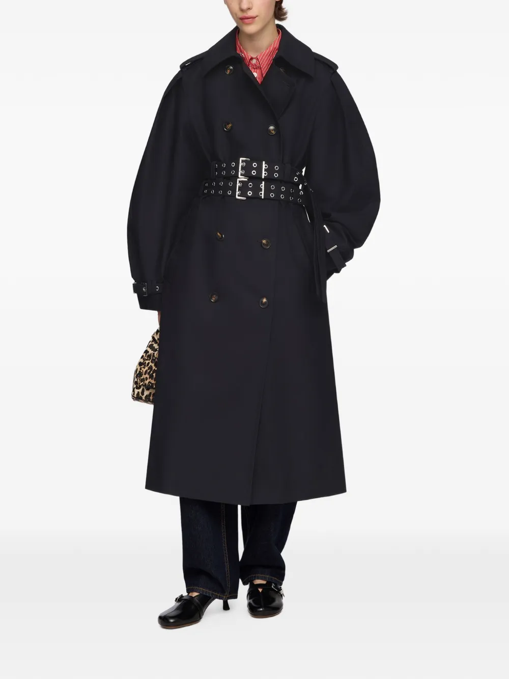 GANNI Trenchcoat met dubbele ceintuur Zwart