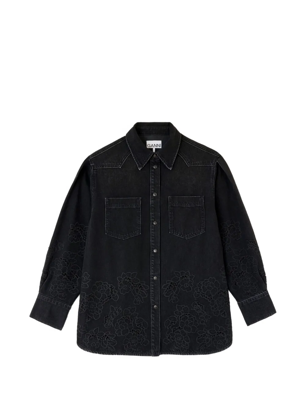 GANNI Camicia denim in pizzo sangallo - Nero
