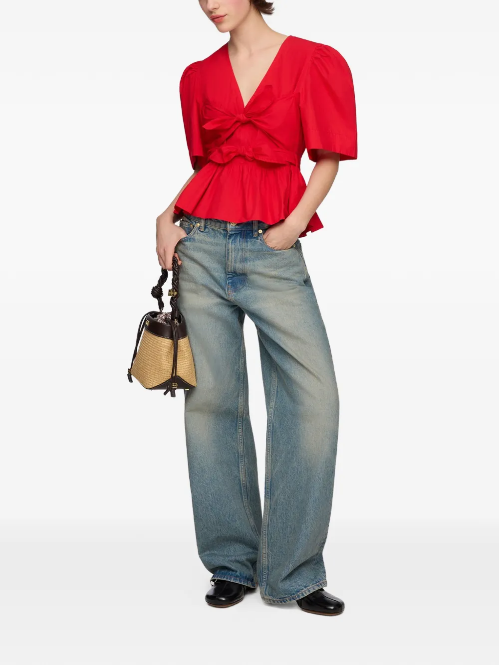 GANNI Blouse met strikdetail en peplum afwerking Rood