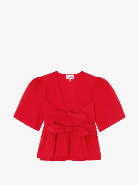 GANNI bow-detail peplum-hem blouse
