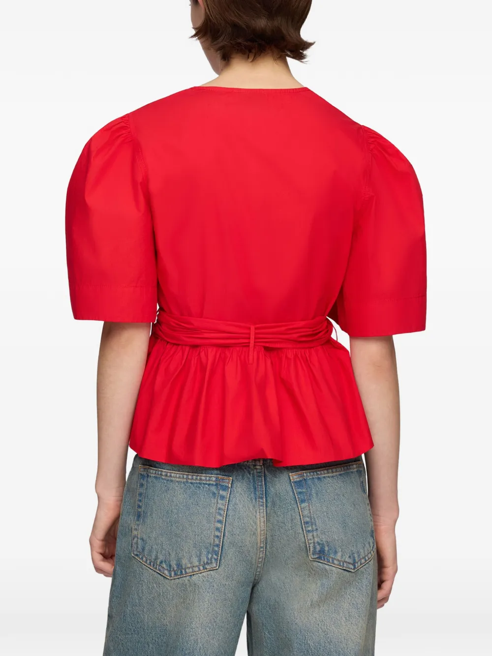 GANNI Blouse met strikdetail en peplum afwerking Rood