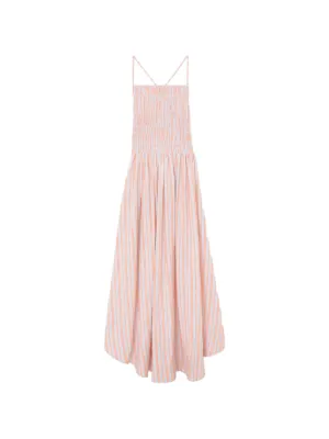 GANNI Smocked Striped Dress | White | FARFETCH GE