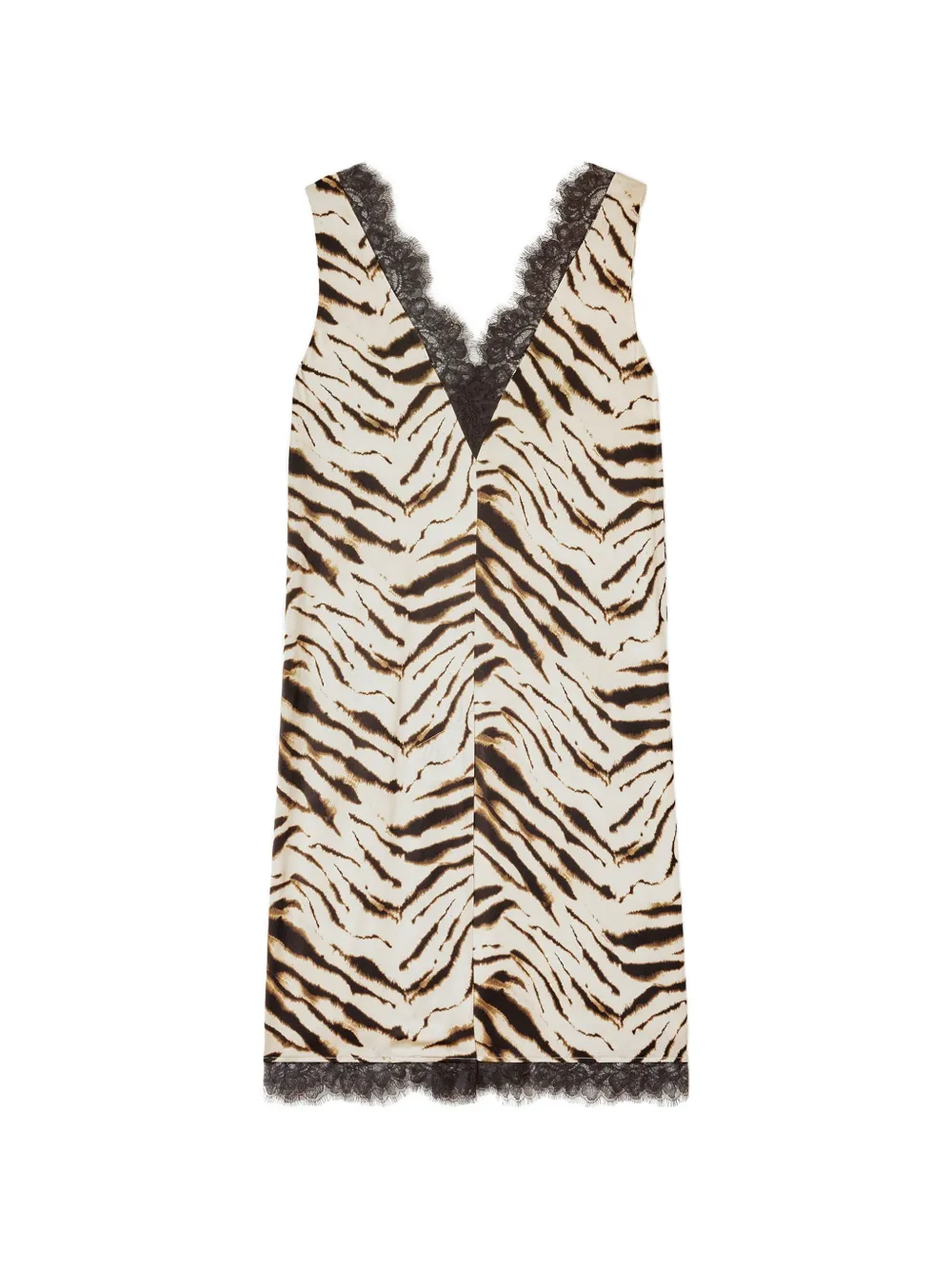 GANNI zebra-print lace-trim MIDI dress - Toni neutri