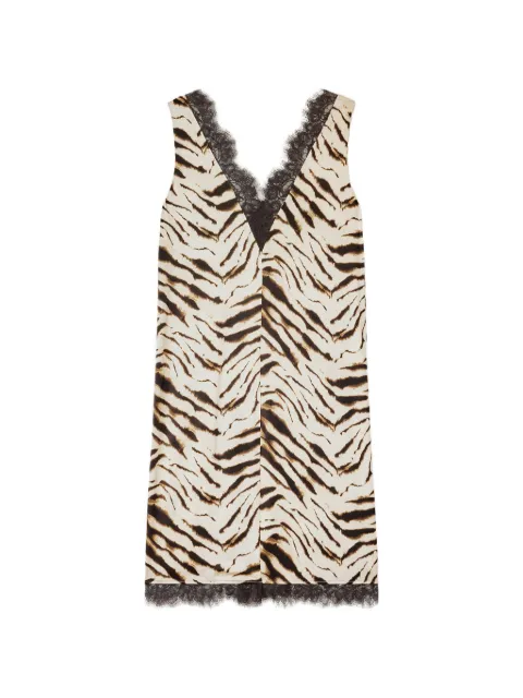 GANNI tiger-print lace-trim midi dress