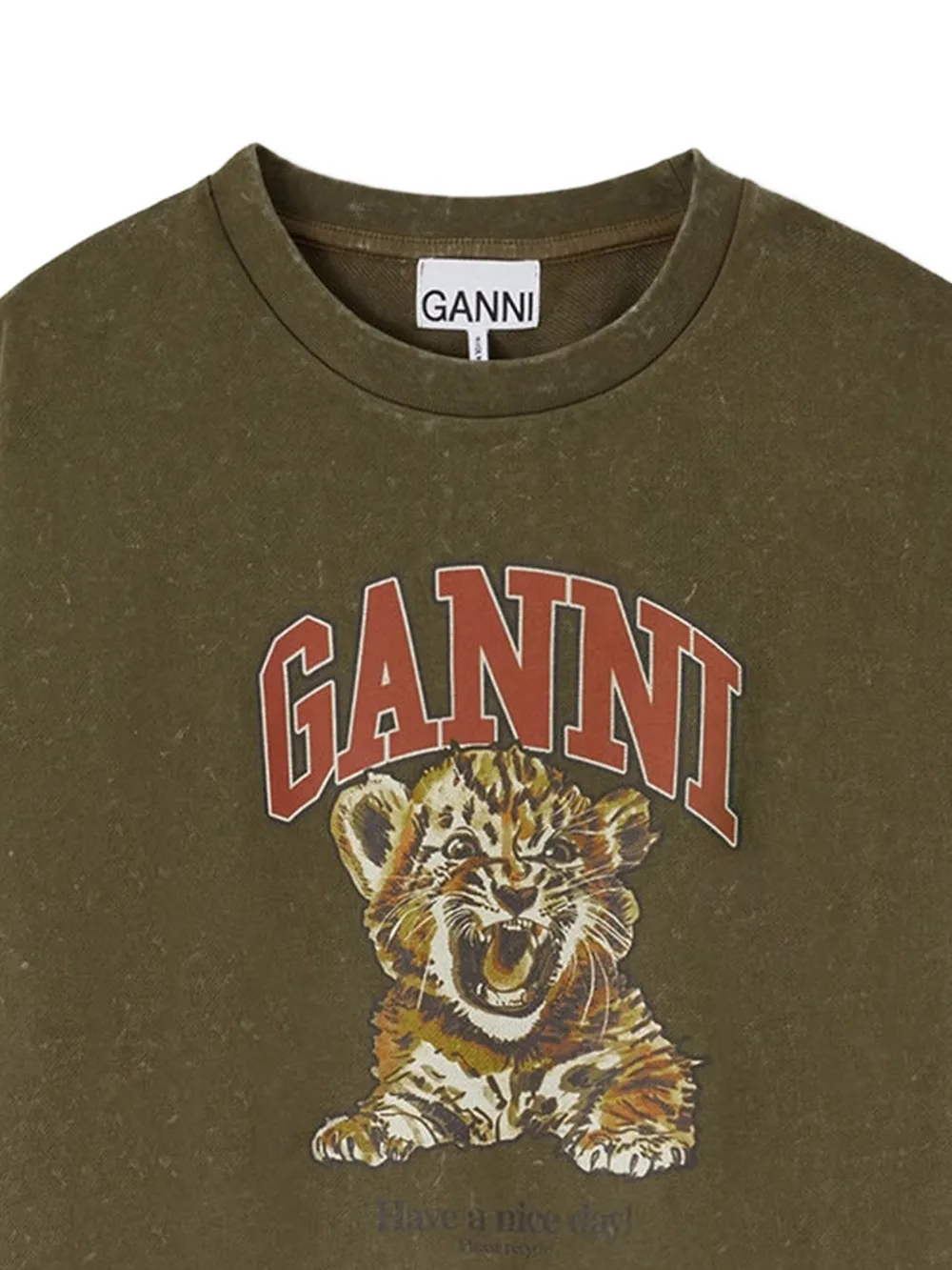 GANNI Sweater met ronde hals en tijger Groen