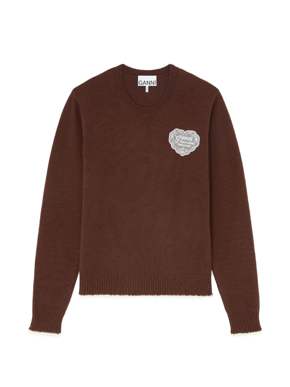 GANNI logo-patch crochet-trim sweater - Marrone