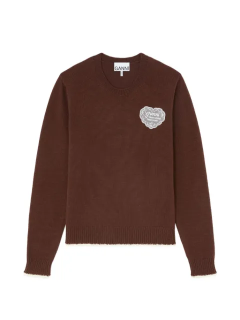 GANNI — logo-patch crochet-trim sweater
