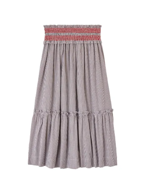GANNI shirred gingham-check maxi skirt