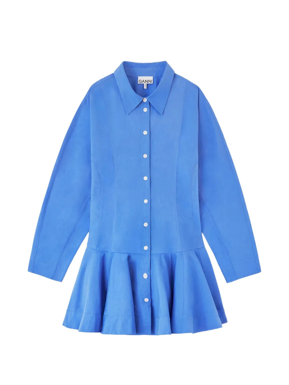 GANNI ruffled-hem shirt dress - Blu