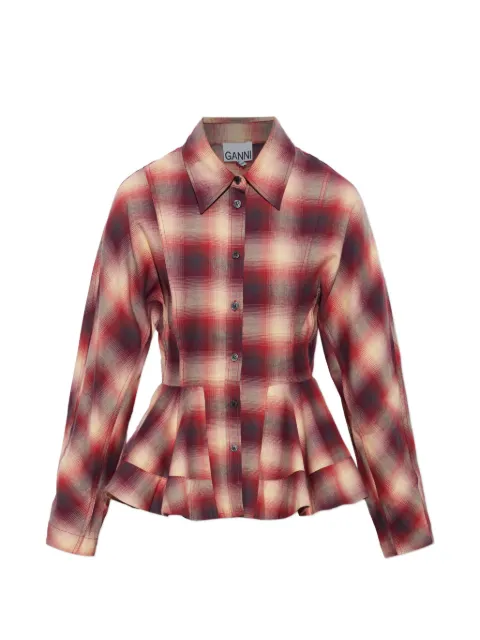 GANNI Geruite blouse met peplum taille
