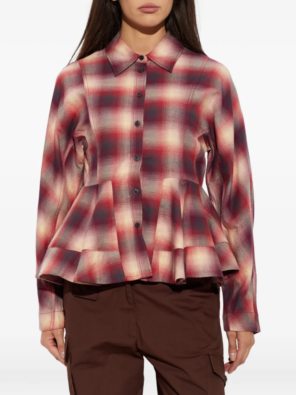 GANNI Geruite flanellen blouse Rood