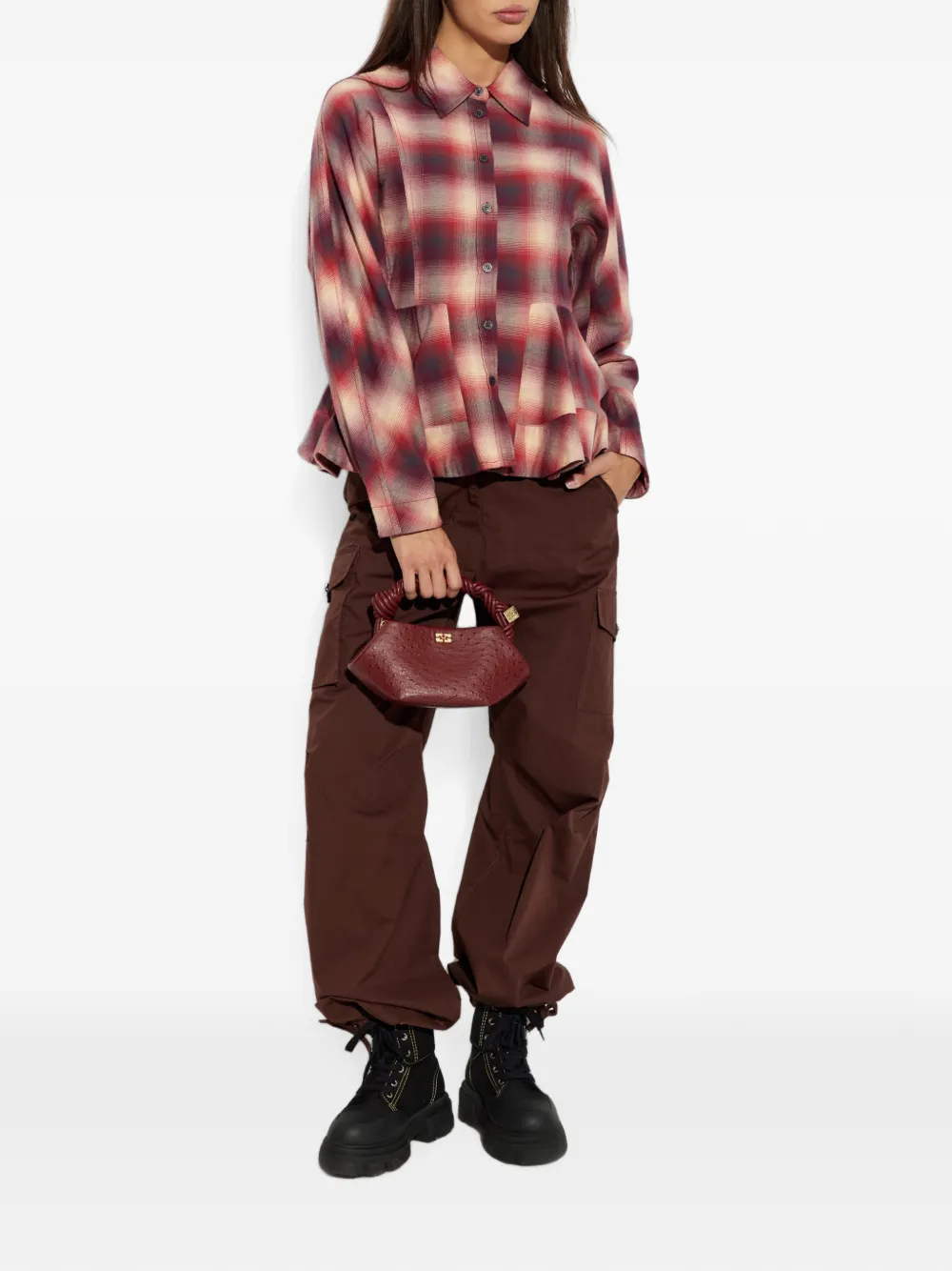 GANNI Geruite flanellen blouse Rood