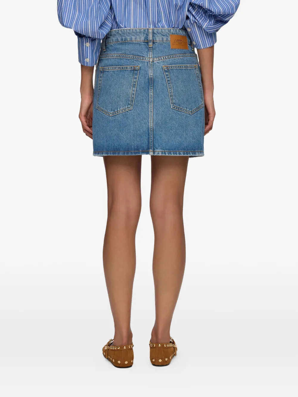 GANNI Spijkerrok met kanten afwerking Blauw