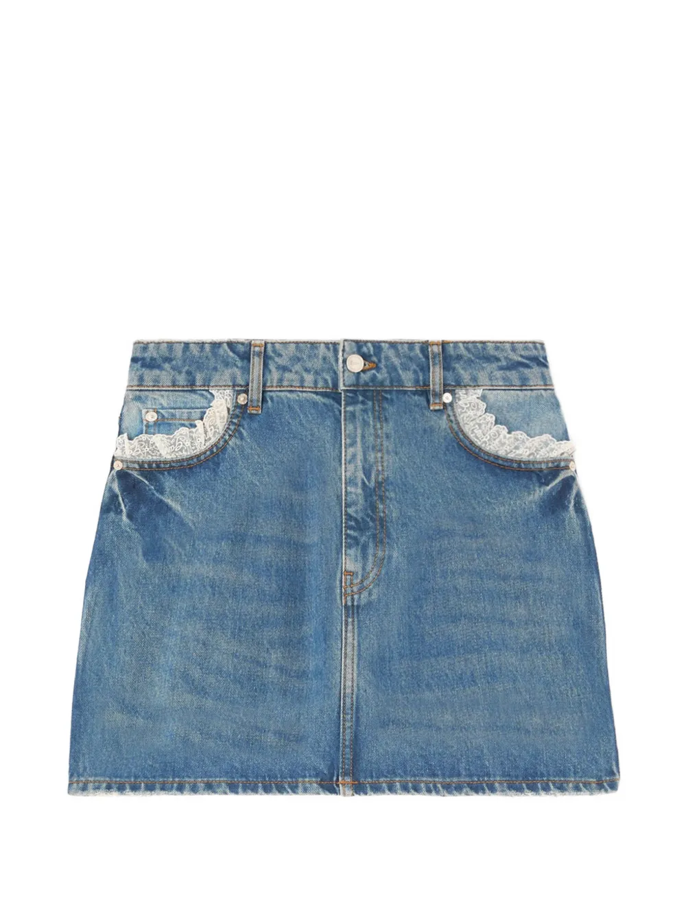 GANNI lace-trim denim skirt - Blu