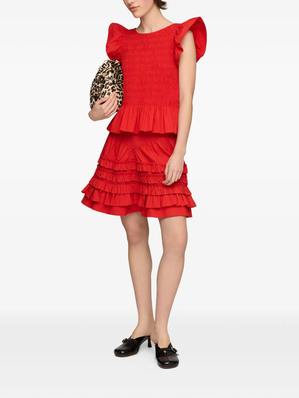 GANNI Gesmockte top met ruches Rood