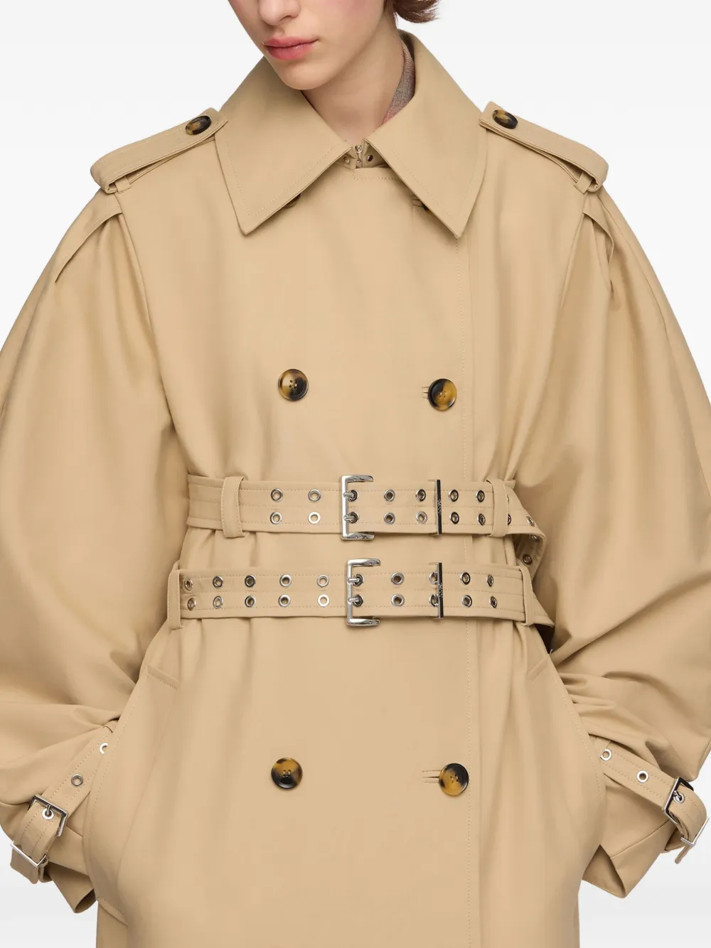 GANNI Trenchcoat met dubbele ceintuur Beige