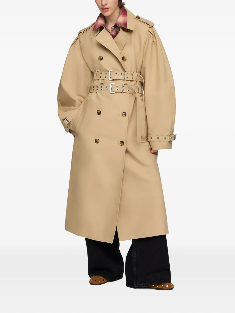 GANNI Trenchcoat met dubbele ceintuur Beige
