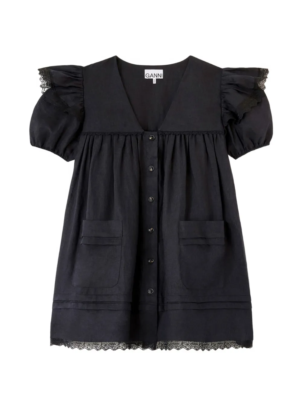 GANNI ruffled lace-trim dress - Nero