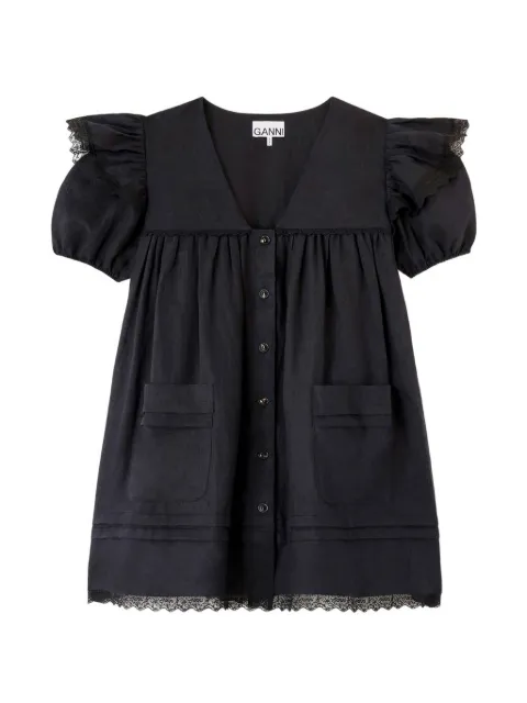 GANNI ruffled lace-trim dress